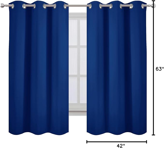 Blackout Curtains 42 x 63 inch/Royal Blue Curtains Set of 2 Panels/Thermal Insulated Room Darkening Bedroom Curtains