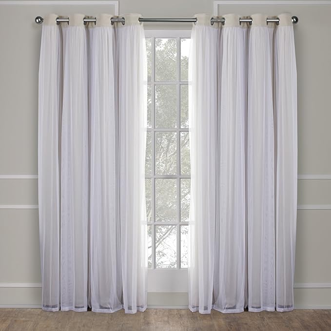 TOWN & COUNTRY LUXE Talia Double Layer Indoor Curtains, Sheer and Room Darkening Blackout, Grommet Top, Energy Efficient, 2-Pack Set, 52"x84", Sand