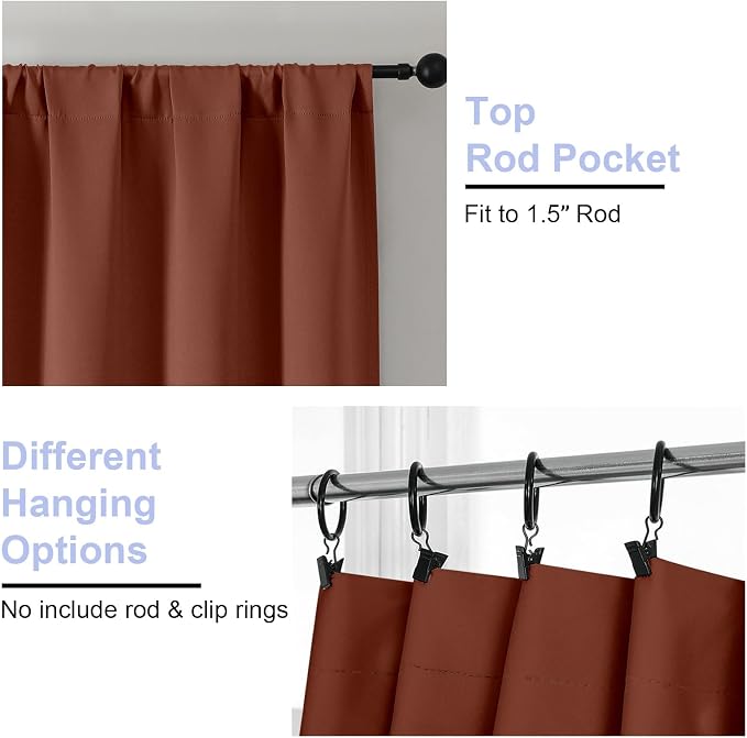 Simplebrand Ava Terracotta Short Blackout Curtains for Bedroom 54 Inches Long 2 Panels Set, Solid Thermal Insulated, Energy Saving Window Treatment Curtains Blackout Drapes, W40 x L54 Inch, Terracotta