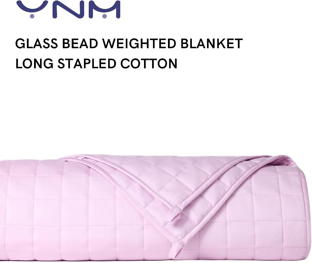 YnM Exclusive Weighted Blanket, Soothing Organic Long Stapled Cotton, Smallest Compartments, Bed Blanket for One Person of 140lbs, Ideal for Twin/Full Bed (48x72 Inches, 15 Pounds, Lavender)