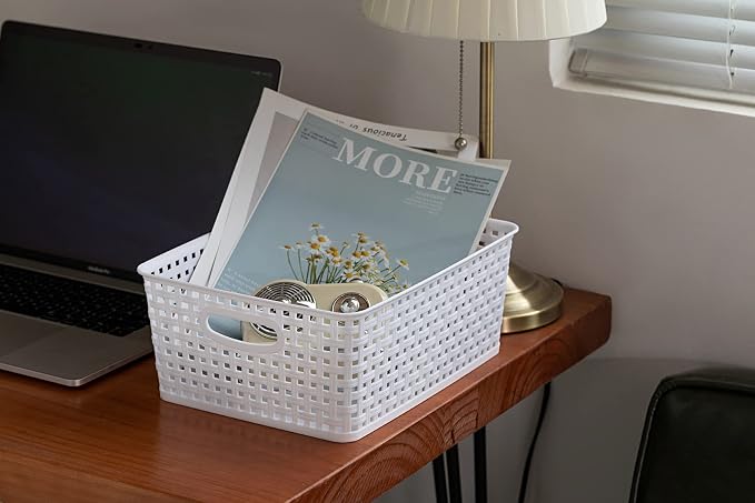 Eslite Plastic Storage Baskets for Organizing,11"X8.5"X4.7",Pack of 4 (White)