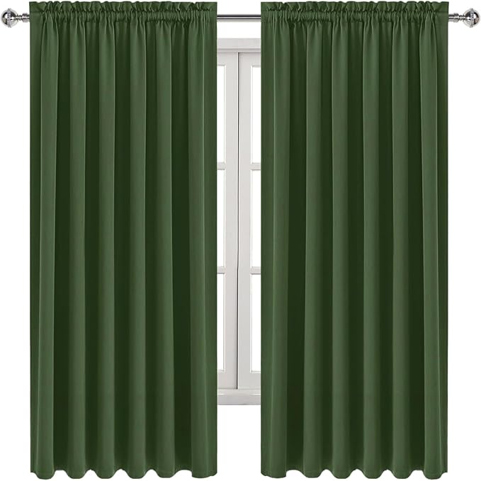 DWCN Wide Blackout Curtains for Bedroom 70 x 63 Inch Long Olive Green | 2 Panels Set, Room Darkening, Thermal Insulated, Light Blocking, Rod Pocket Drapes, Noise Reducing Window Treatment