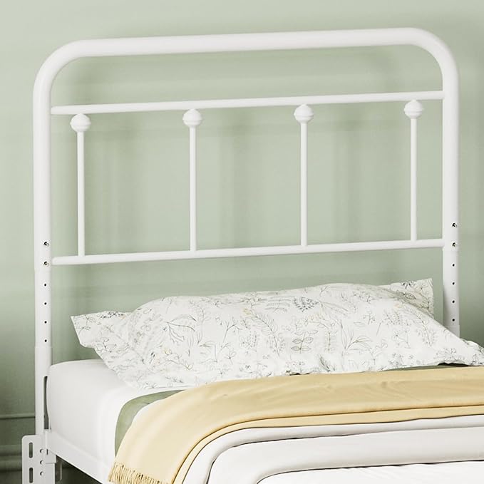 Victorian Metal Twin/Twin XL Headboard, Adjustable Height, White | Sturdy Steel Twin Size Head Board Only, Bed Frame Brackets Adapter, Farmhouse Vintage Style, Easy Assembly