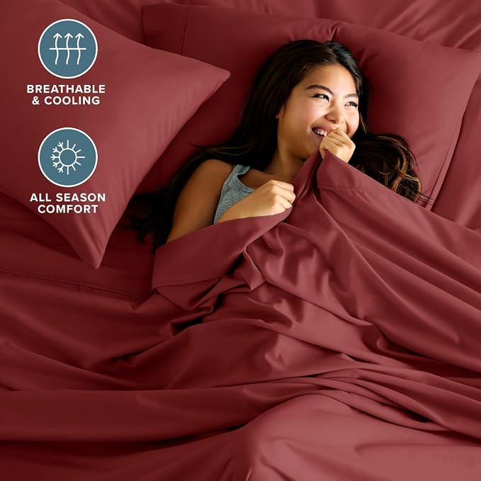 Bare Home King Sheet Set - 1800 Ultra-Soft (King, Rosewood) | Deep Pockets 6 to 15 Inches, Breathable, Hypoallergenic, Hotel Luxury, Easy Fit, Soft, All-Season