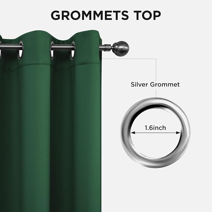 Joydeco Blackout Curtains 84 Inchs Long 52 Wide Black Out Curtains 2 Panels, Thermal Insulated Long Curtain& Drapes Room Darkening Grommet Drapes for Living Bedroom Window (W52 x L84 Inch, Dark Green)