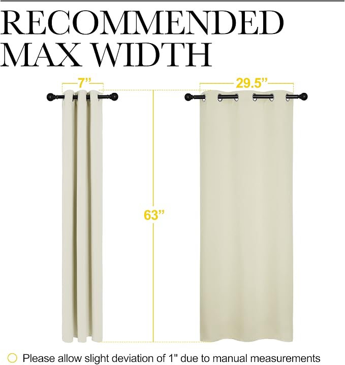 NICETOWN Kitchen Curtains, Short Curtains, 1 Pair, 34" x 63", Beige | for Bedroom Windows Thermal Insulated Room Darkening Curtain Panels for Girls Room, Cafe