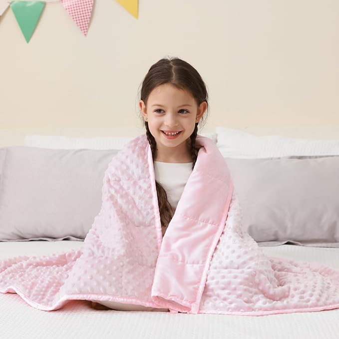 Mr. Sandman Weighted Blanket for Sleeping 5 lbs, 36 x 48 Inches | Soft Cooling Minky Dots; Machine Washable; Glass Bead Filling; Weighted Blanket for School and Home; Pink