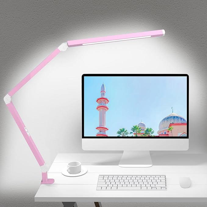 Micomlan Architect Desk Lamp with Clamp, Led Desk Lamp with Dual Light Bars and Adjustable Swing Arm, Clip-on Stepless Dimming Table Light Computer Lighting for Home Office Sewing Painting Hobby