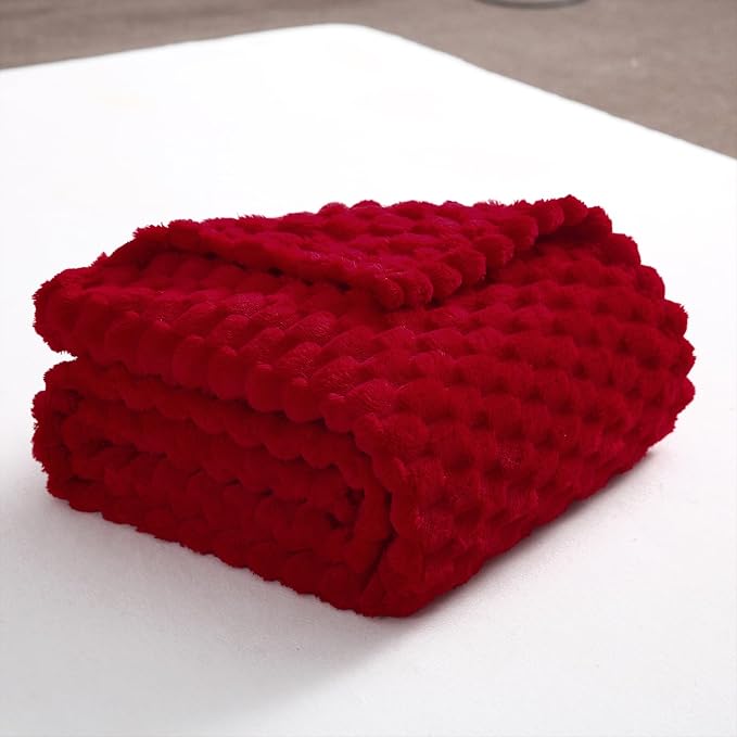 Puncuntex Red Throw Blanket 50"×60" inches Gifts for Mom Fuzzy 3D Jacquard Decorative (Pack of 3)