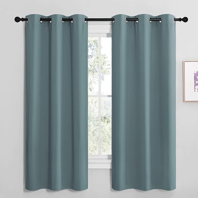 NICETOWN Modern Blackout Curtains, 2 Panels, W42 x L68-inch, Greyish Blue | Noise Reducing Thermal Insulated and Privacy Room Darkening Drape Panels for Boy's Guest Room Door Small Short Window