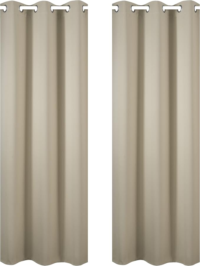 Beige Blackout Curtains 34 x 84 Inch Length/Set of 2 Curtain Panels/Thermal Insulated Room Darkening Blackout Curtains for Bedroom