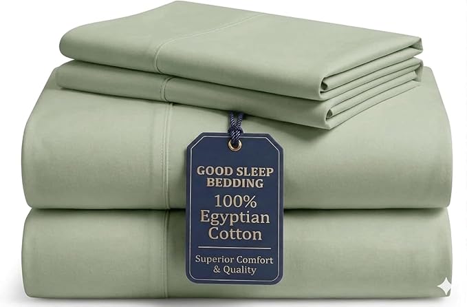 Good Sleep Bedding 100% Egyptian Cotton King Size Bed Sheets, 4 Piece Silky Sateen Weave King Sheets, Ultra-Soft & Durable Hotel Luxury, 16 Inch Deep Pocket King Sheet Set - Sage