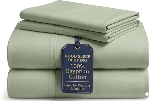 Good Sleep Bedding 100% Egyptian Cotton King Size Bed Sheets, 4 Piece Silky Sateen Weave King Sheets, Ultra-Soft & Durable Hotel Luxury, 16 Inch Deep Pocket King Sheet Set - Sage
