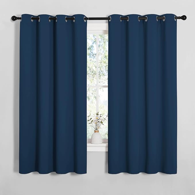 NICETOWN Moroccan Blue Blackout Curtains for Bedroom 55" w x 68" L 2 Panels | Thermal Insulated Solid Grommet Draperies Drapes for Living Room Kitchen, Light Blocking Room Darkening Noise Reducing Decor