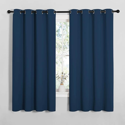 NICETOWN Moroccan Blue Blackout Curtains for Bedroom 55" w x 68" L 2 Panels | Thermal Insulated Solid Grommet Draperies Drapes for Living Room Kitchen, Light Blocking Room Darkening Noise Reducing Decor
