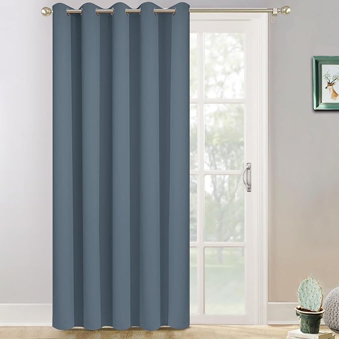 Yakamok Stone Blue Room Darkening Curtains 84 inch Sliding Door Drapes | 1 Extra-wide Panel,W70xL84,Soft Triple-weave,Grommet,Blackout Thermal Insulated Drapes,Privacy,Light Reduction,Patio doors