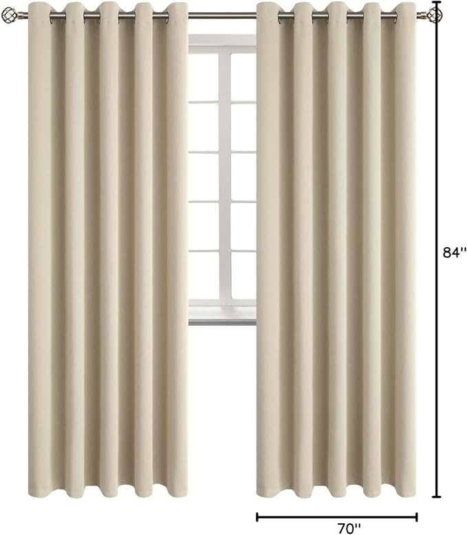 BGment Beige Room Darkening Curtains 84 Inch for Living Room - 2 Panels | Grommet Top, Light-Blocking, Sunblock, Thermal Insulated, Window Drapes for Bedroom, 70x84 Inch