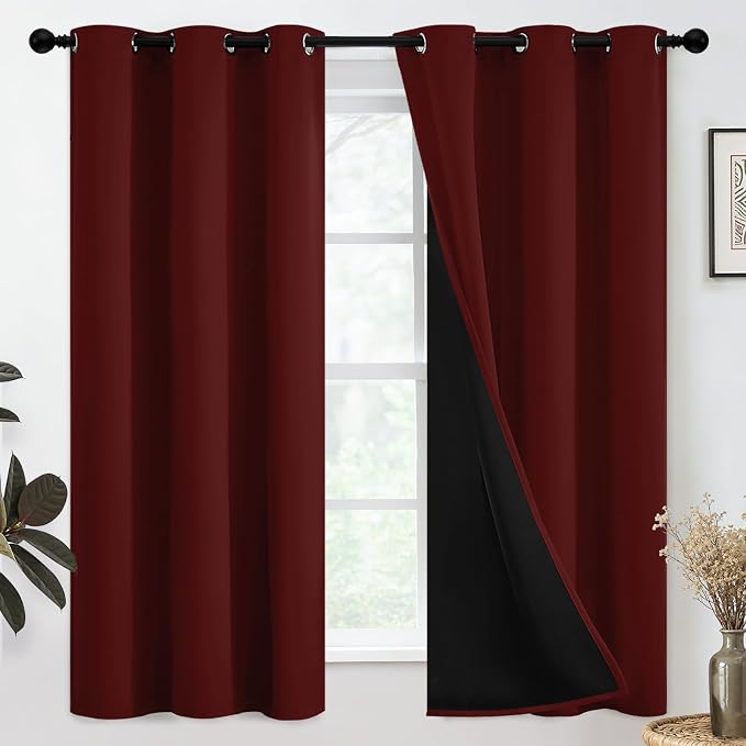 SimpleHome Burgundy Red 100% Blackout Curtains Room Darken Living Room 63 | Curtains for Bedroom,Thermal Insulated Grommet Window Drapes,Curtains for Living Room with Black Back,38 x 63 Inch,2 Panels