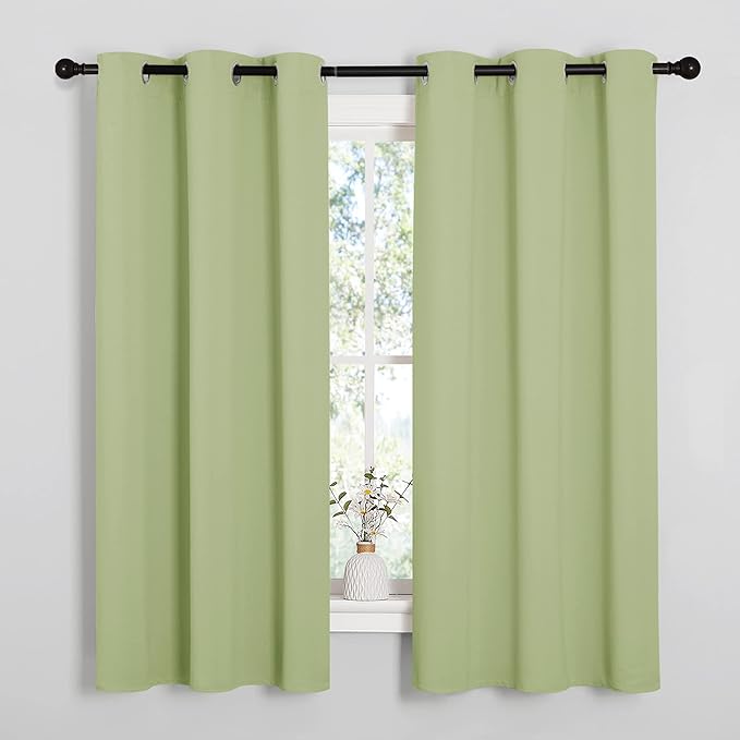 NICETOWN Nursery Curtains 63 inch Long, Thermal Insulated & Room Darkning Curtains with Grommet Top, Light Sage Green Draperies for Son's Room, Kitchen, 1 Pair, W42 x L63 in per Panel