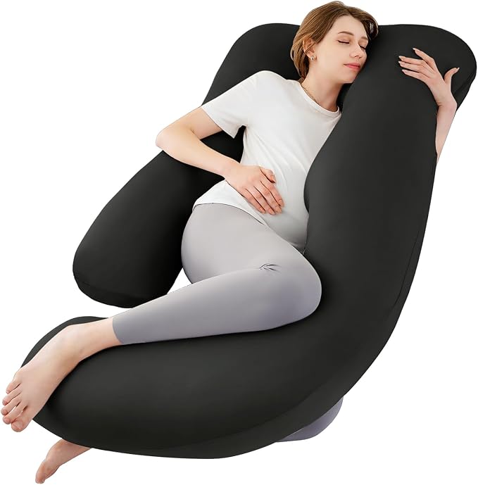 Cooling Pregnancy Pillows for Sleeping, 65'' Full Body Pillow, Black | Sasttie Maternity Pillow, OEKO-TEX, Down Alternative, Removable Cover, Pregnant Women Must Haves, Maternity Essential