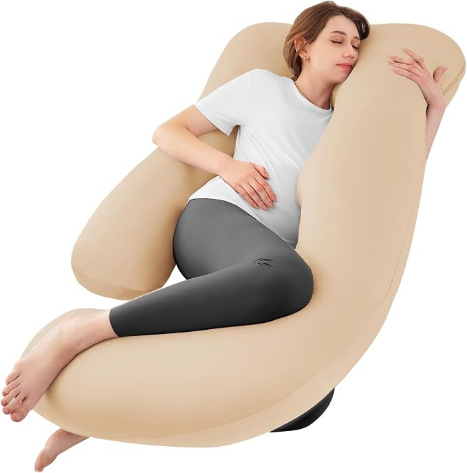 Cooling Pregnancy Pillows for Sleeping, 57'' Full Body Pillow, Beige | Sasttie Maternity Pillow, OEKO-TEX, Down Alternative, Removable Cover, Pregnant Women Must Haves, Maternity Essential