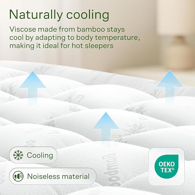 Niagara Sleep Solution Ultra Soft & Cooling Mattress Topper - Twin Size | Rayon Derived from Bamboo, Pillow Top Mattress Pad, 20" Deep Pocket, Back Pain Relief, Perfect for Hot Sleepers, White