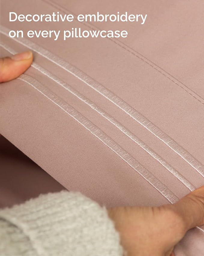 Full XL Sheets - 4 Piece Full XL Sheet Set - Breathable & Cooling - Mauve | Hotel Luxury Bedding for Women & Men with Deep Pockets, Ultra-Soft, Comfy, Easy-Fit, Wrinkle Free & Fade Resistant, Oeko-Tex