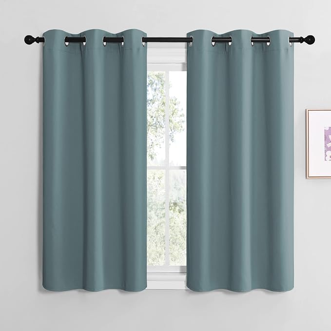 NICETOWN Greyish Blue Blackout Curtains for Guest Room 42" x 48" 2 Panels | Modern Noise Reducing Thermal Insulated Privacy Room Darkening Drape Panels for Bedroom Boy's Door Small Short Window Decor
