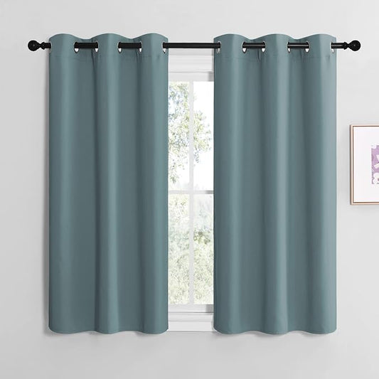 NICETOWN Greyish Blue Blackout Curtains for Guest Room 42" x 48" 2 Panels | Modern Noise Reducing Thermal Insulated Privacy Room Darkening Drape Panels for Bedroom Boy's Door Small Short Window Decor