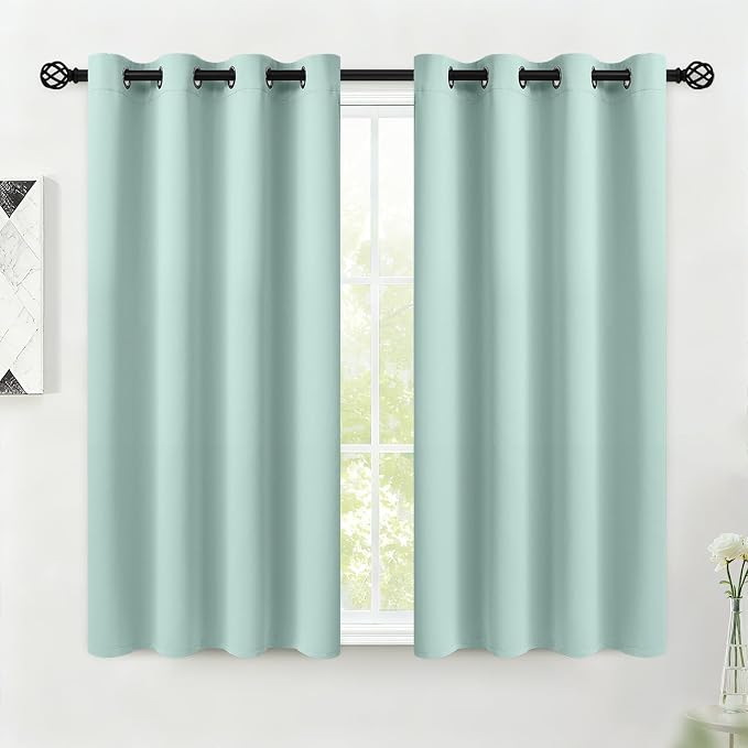 COSVIYA Grommet Room Darkening Aqua Curtains 45 inch Length for Bedroom | Light Blocking Insulated Thermal Curtains for Living Room, Blackout Thick Polyester Window Drapes,52x45 inches, 2 Panels