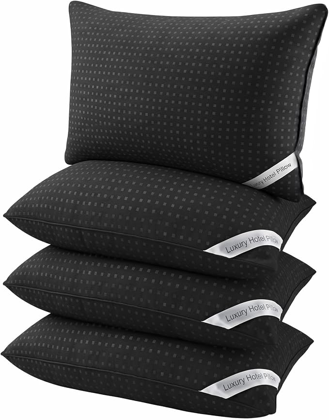 Bed Pillows for Sleeping Standard Size Set of 4, Luxury Hotel Quality Cooling Pillows, Soft Down Alternative Fill for Side Back and Stomach Sleepers（Black）