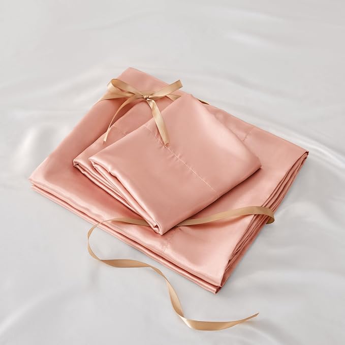 BEDELITE Satin Sheets Queen Size Bed Set, Coral Pink, 4 Pieces | Luxury Silky Bed Sheets, 15 Inch Deep Pocket, Similar to Silk, Soft and Cooling, Reduces Friction, Gentle on Hair and Skin