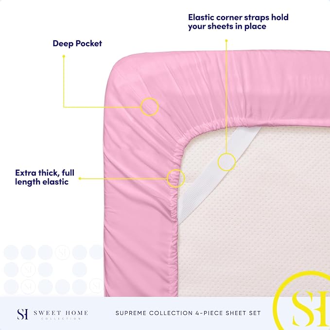 Twin Sheets - Breathable Luxury Sheets with Full Elastic & Secure Corner Straps Built In - 1800 Supreme Collection Extra Soft Deep Pocket Bedding Set, Sheet Set, Twin, Pink