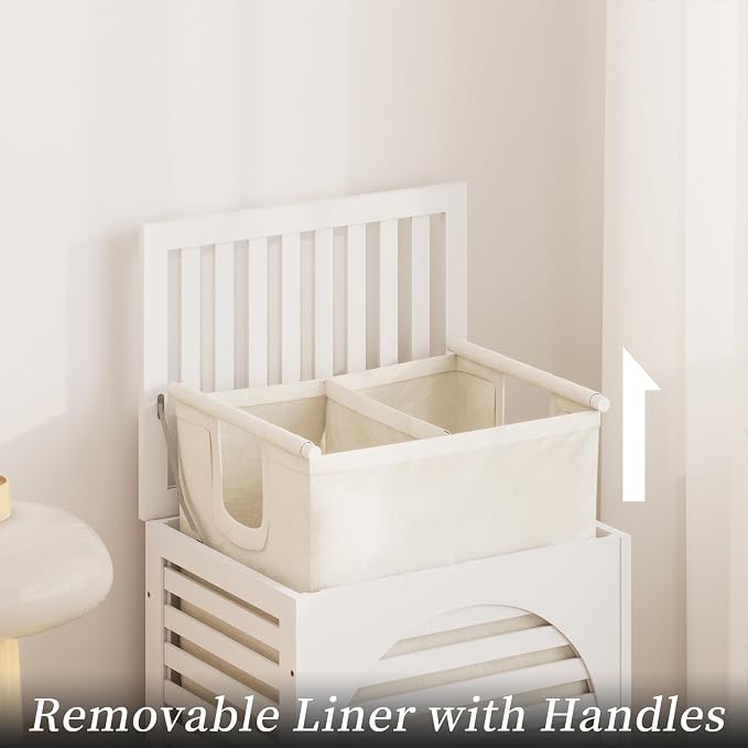 Laundry Hamper with Lid,Bamboo Large Waterproof Clothes Laundry Basket,Removable Washing Bags with Handles,clothes basket (White)