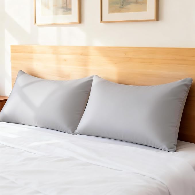 Cooling Curved King Pillow Case for Sider Sleeper Breathable Cool Silky Soft Pillow Cover with Zipper for Hot Sleepers,Hair and Skin Friendly,Light Grey,1 Pack,20x36IN
