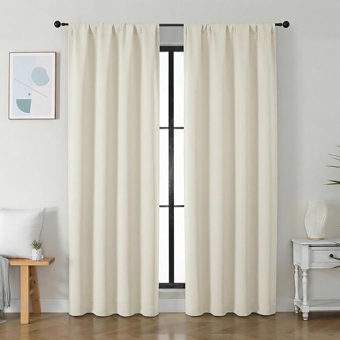 Simplebrand Ava Light Beige Light Filtering Curtains for Bedroom 84 Inch Length 2 Panels Set, Solid Thermal Insulated Privacy Nursery Window Treatment Curtains, W40 x L84 Inch, Light Beige