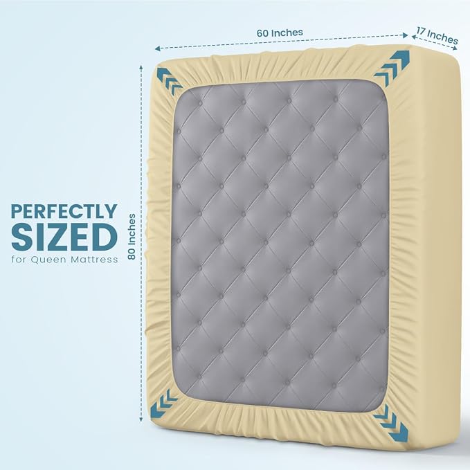 Waterproof Queen Size Mattress Protector fits Upto 17" deep Mattresses | Utopia Bedding 200 GSM Soft & Breathable Mattress Cover, Dirt-Proof, Noiseless, Machine Washable Fitted Sheet Style, Beige