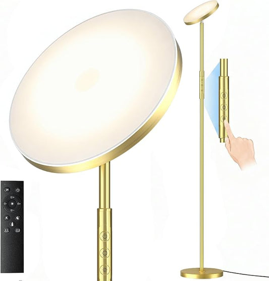 Floor Lamp, Upgraded 40W 4000LM Super Bright Torchiere LED Floor Lamps for Living Room, Stepless Dimmable Color Temperature 2700K-6500K with Remote & Touch Control, Standing Light (40W Brushed Gold)