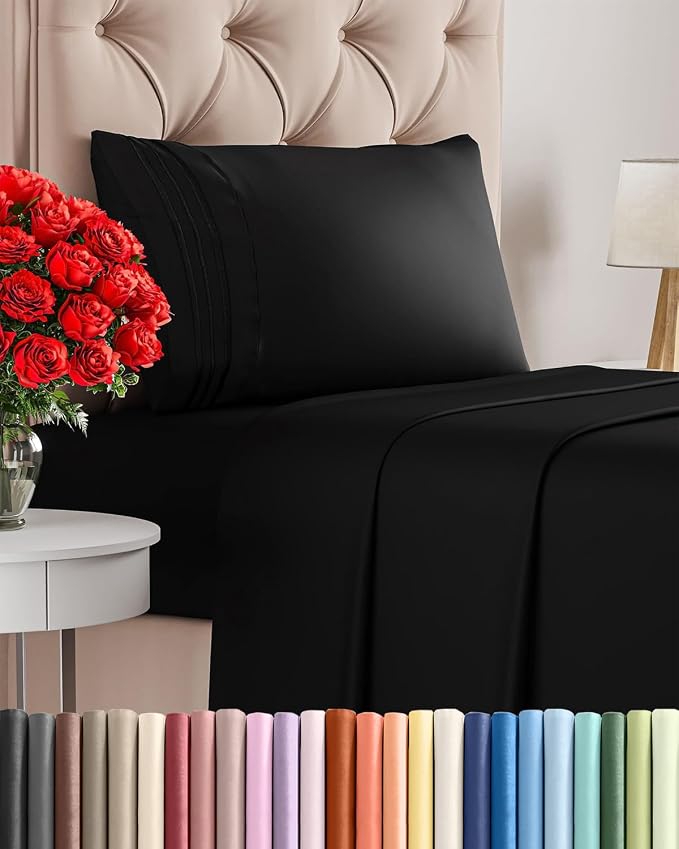 Twin Size 3 Piece Sheet Set - Comfy Breathable & Cooling Sheets - Black | Hotel Luxury Bed Sheets for Women & Men, Deep Pockets, Easy-Fit, Extra Soft and Wrinkle Free Sheets, Oeko-Tex Bed Sheet Set