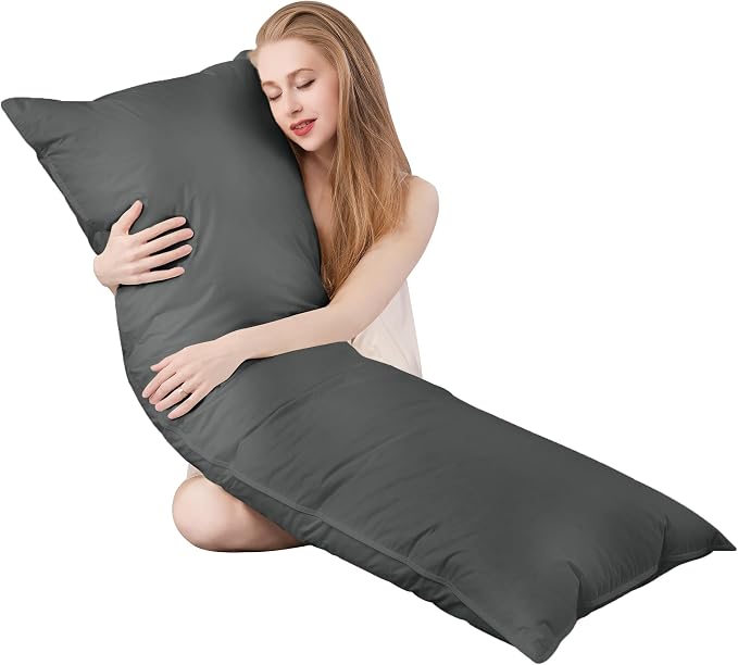 Goose Down Body Pillows for Adults, Large Body Pillow for Side Sleeper, Hugging Feather Body Pillow Insert, Cooling Full Length Long Pillow for Bed with 100% Organic Cotton Shell, (Black 20"x72")