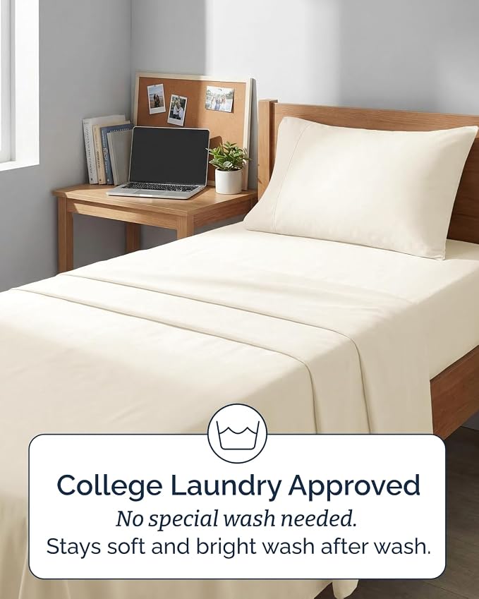 Extra Deep Twin XL Sheet Set - 3 Piece College Dorm Room - Off White | Soft, Breathable & Cooling, Easily Fits 18 to 24 inch Mattress, Wrinkle Free & Fade Resistant with Extra Deep Pockets