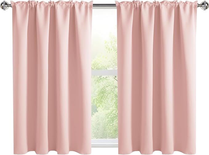 DWCN Short Blackout Curtains 52 x 36 Inch for Kitchen RV Bunk Blush Pink | 2 Panels Set, Kitchen Window Curtains Over Sink, Thermal Insulated, Light Blocking, Rod Pocket Drapes for Small Window