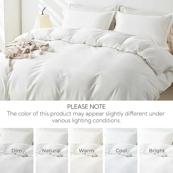 OAITE Duvet Cover Set 100% Washed Cotton Solid 3pcs | Soft,Durable,Long-staple Cotton,Hidden Zipper with 8 Interior Corner Ties,2 Pillowcases