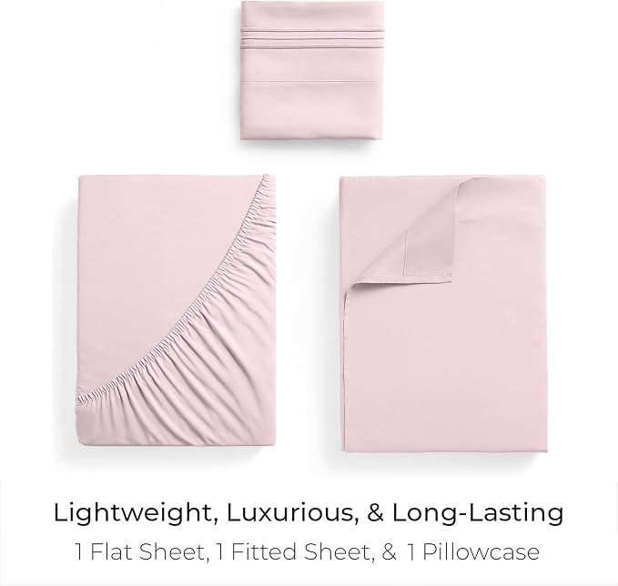 Mellanni Iconic 3-Piece, Ultra Soft Sheet Set (Twin XL, Blush Pink) | 10M+ Sleepers. Lab-tested: Sleeps Cool, Stays Bright, Strong, Smooth. Good Housekeeping Best Bedding, 7 yrs running.