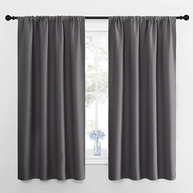 NICETOWN Blackout Curtains Panels for Bedroom - Thermal Insulated Rod Pocket Window Blackout Drapes/Draperies for Living Room (2 Panels, W42 x L63 inches, Grey) | Thermal Insulated Rod Pocket Window Treatments Drapes Draperies for Living Room, Light Bl...