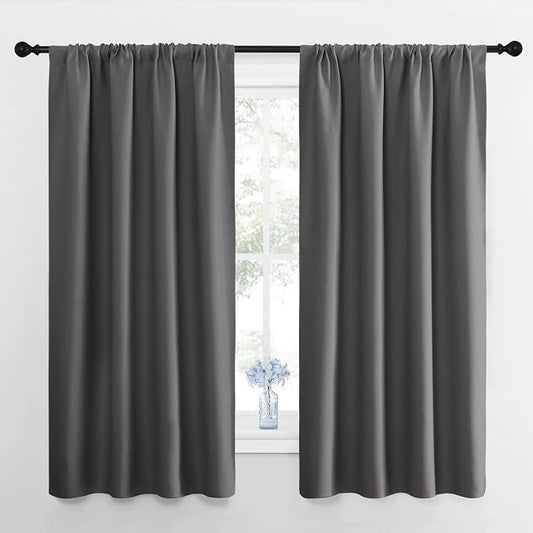NICETOWN Blackout Curtains Panels for Bedroom - Thermal Insulated Rod Pocket Window Blackout Drapes/Draperies for Living Room (2 Panels, W42 x L63 inches, Grey) | Thermal Insulated Rod Pocket Window Treatments Drapes Draperies for Living Room, Light Bl...