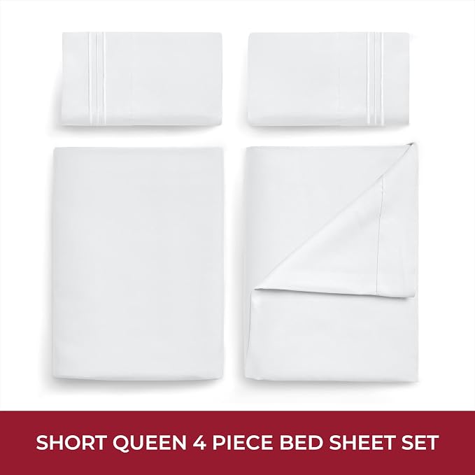 Mellanni Iconic 4-Piece, Ultra Soft Sheet Set (RV/Short Queen, White) | 10M+ Sleepers. Lab-tested: Sleeps Cool, Stays Bright, Strong, Smooth. Good Housekeeping Best Bedding, 7 yrs running.