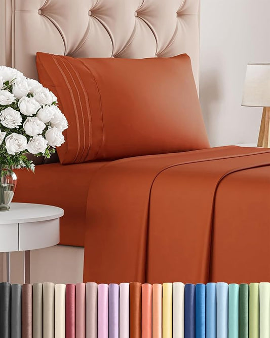 Twin Size 3 Piece Sheet Set - Breathable & Cooling Sheets - Terracotta | Hotel Luxury Bed Sheets for Women & Men, Deep Pockets, Easy-Fit, Extra Soft and Wrinkle Free Sheets, Oeko-Tex Bed Sheet Set