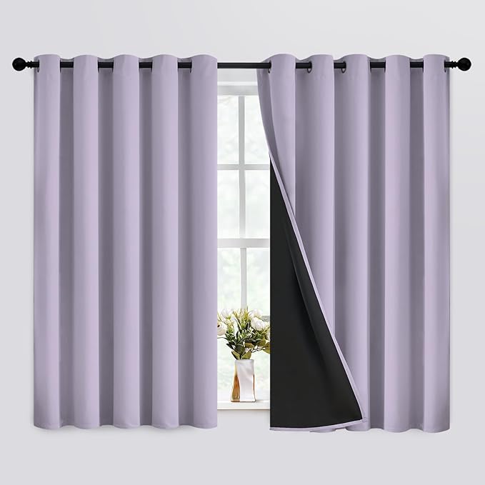 SimpleHome Lilac 100% Blackout Curtains Room Darkening Living Room 63 Inch | Curtains for Bedroom,Thermal Insulated Grommet Window Drapes,Curtains for Living Room with Black Back,62 x 63 Inch,2 Panels