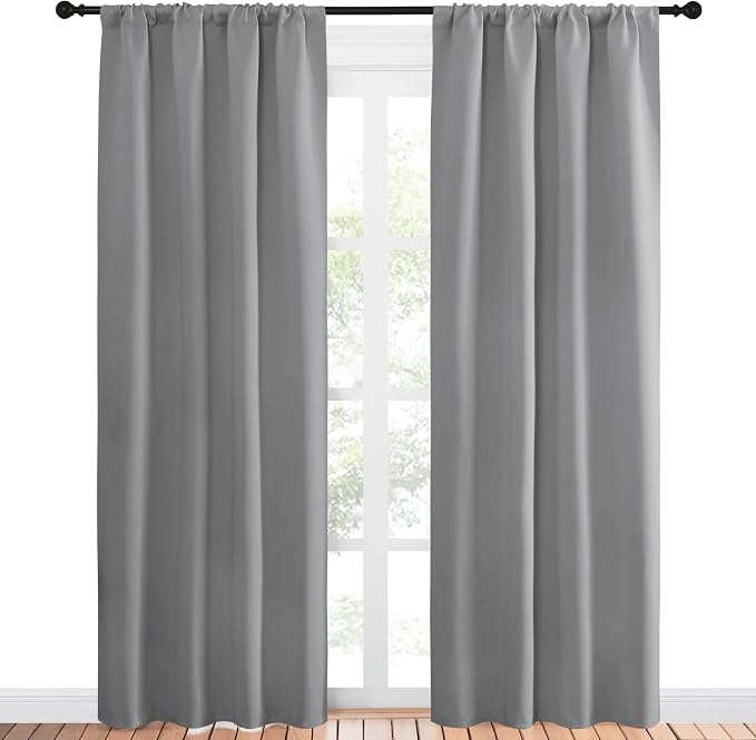 NICETOWN Blackout Curtains 84 for Office - 3 Pass Microfiber Noise Reducing Thermal Insulated Solid Rod Pocket Blackout Window Panels/Drapes (2 Panels, 42 x 84 Inch, Silver Grey)
